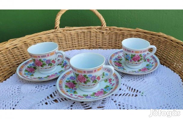 Retró kínai rózsamintás porcelán kávéscsésze szettek