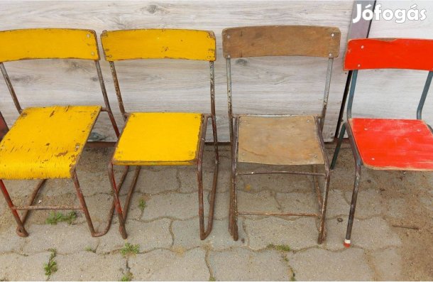 Retro kis méretű óvodai stb székek 4 db egyben fém és fa gls is