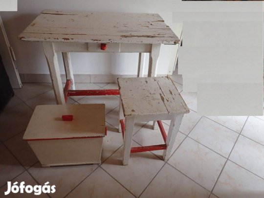 Retro konyhai asztal, hokedli és tároló készlet