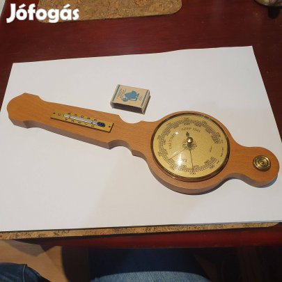 Retro magyar fa időjárás állomás hőmérő barométer szocreál kádár dekor
