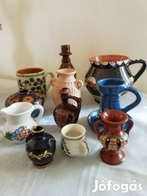 Retró mázas cserép edények,( korondi) bögre, gyertyatartó, váza