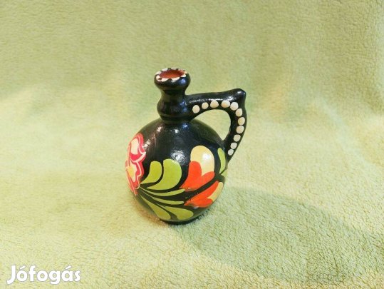 Retró mázas virágmintás kézzel festett kerámia kancsó