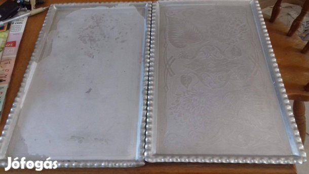 Retro nagyobb fém sütis tálca 27x43cm vésett mintás