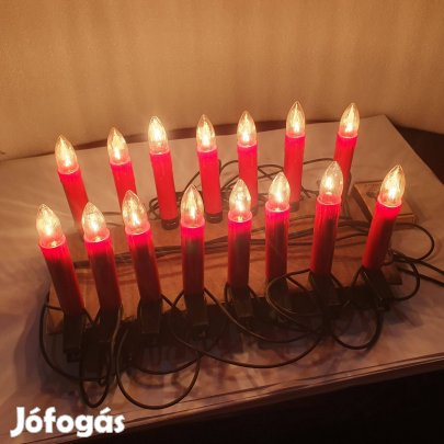 Retro piros gyertyás hagyományos melgfényü izzósor égősor fényfűzér