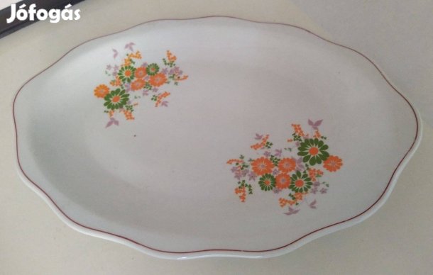 Retró porcelán tálca, süteményes szervírozó, kínáló tál, hagyaték