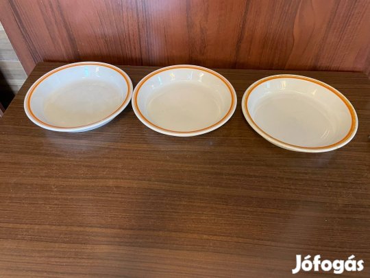 Retro porcelán tányér 3 db-os, sárga csíkos