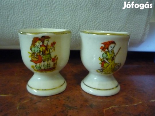 Retro porcelán tojástartók életképpel 2 db egyben