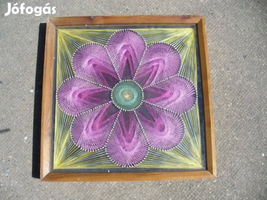 Retro régi cérna kézműves kép textilkép hímzett kép nagy méret