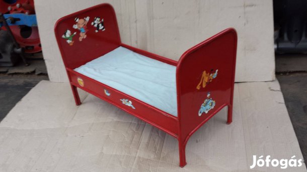 Retro régi népi erős masszív babaágy baba ágy huzat szivaccsal vintage