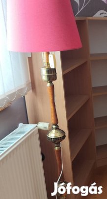 Retró réz/fa álló lámpa,modern búraval