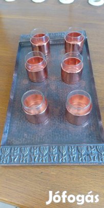 Retro réz-ötvözet tálca ajándék poharakkal eladó