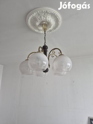 Retro sárgaréz-fa 5 ágú csillár tejüveg búrákkal