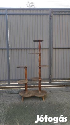 Retro stílusú, esztergált, fa virágtartó állvány eladó