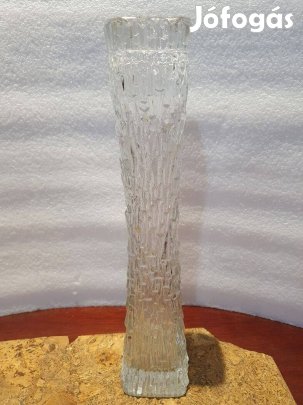 Retro súlyos Oberglas fatörzs üvegváza asztalközép lakásdekoráció