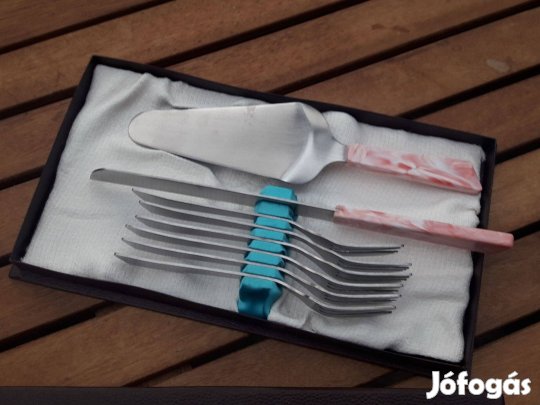 Retro süteményes étkészlet, desszertes étkészlet, süteményes villa