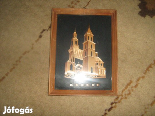 Retro szalmakép keretezve Lengyel 15x20cm