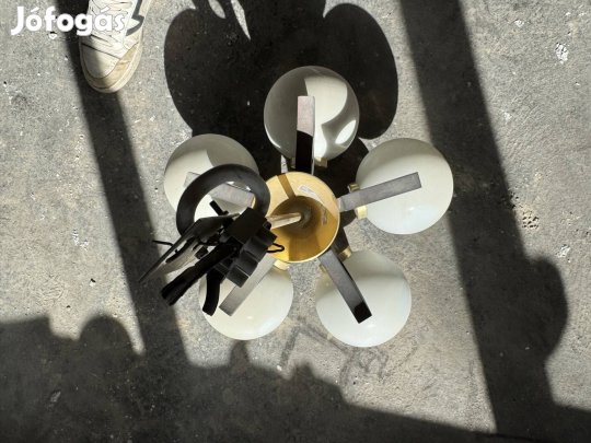 Retro szarvasi 5 ágú mennyezeti csillár üvegbúrával