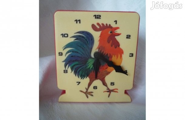 Retro színes műanyag kakasos óra persely