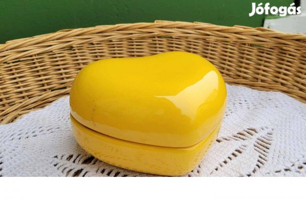 Retro szív alakú sárga kerámia ékszertartó