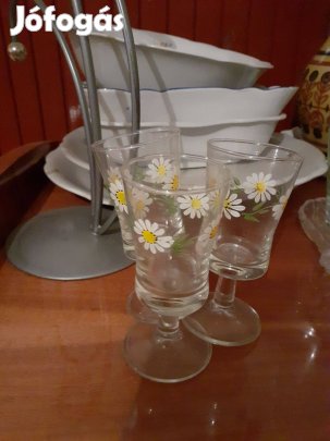 Retro talpas üveg pálinkás pohár 3db