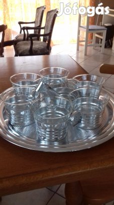 Retro teás készlet 1976 hőálló üveg fém tartóban