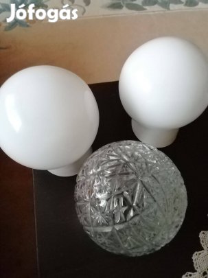 Retró tejüveg fali gömb lámpa porcelán foglalattalés kristály búra