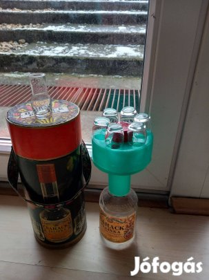 Retro üveg barackpálinkás készlet eredeti dobozával és + egy pohárral