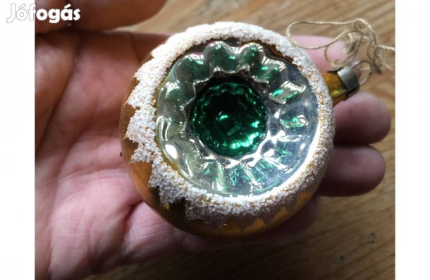 Retró üveg karácsonyfadísz reflexes félgömb 3500 Ft