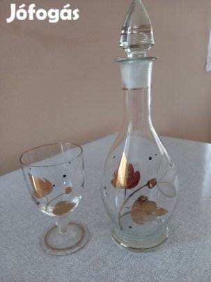 Retro üveg likőrös készlet két pohárral 0,5 l-es