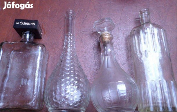 Retro üveg likőrös pálinkás 4 db kézműves