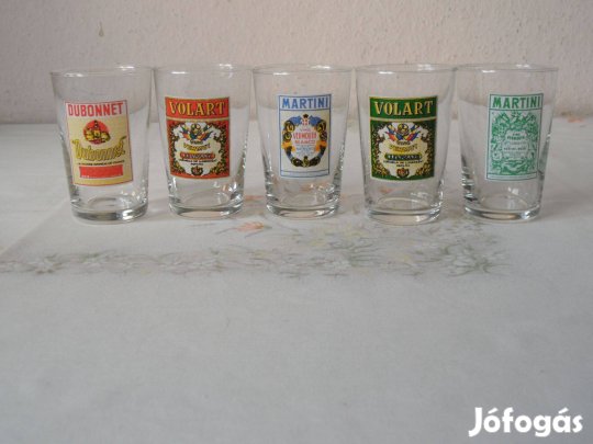 Retro üveg pohár ( 5 db., 1 dl.-es)