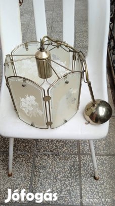 Retro üveglapos arany színű fém mennyezeti lámpa hibátlanul