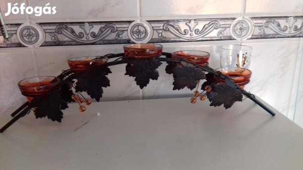 Retro vas és hőálló üveg mécsestartó szőlő levél minta