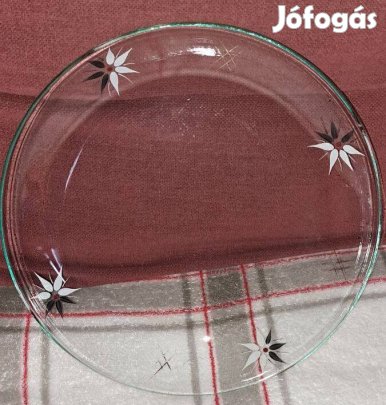 Retro virágmintás üveg süteményes tál