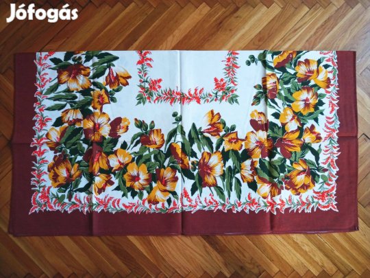 Retró virágmintás vászon abrosz asztalterítő 112x118 cm