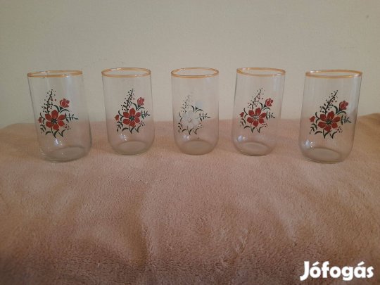 Retró virágos üdítős pohár készlet retro