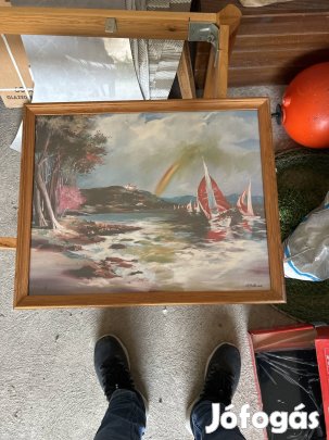 Retro vitorlás nyomat fa keretben