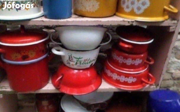 Retro zománcos lábas edény tál tányér serpenyő gyűjtemény