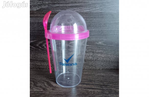 Rexona pohár + kanál + tető , futó -utazó szett , műanyag