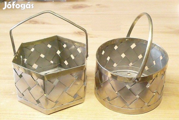 Réz, füles kosárka páros, különleges dekoráció rusztikus, retro körny