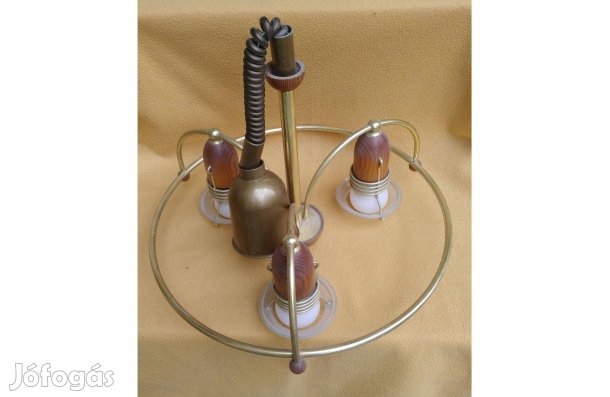 Réz csillár - fa elemekkel - 3 izzóval - 35 x 43 cm. - Zugló