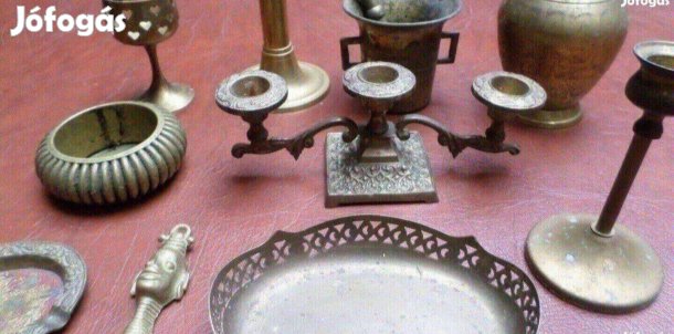 Réz dísztárgy gyűjtemény 10 db váza tál