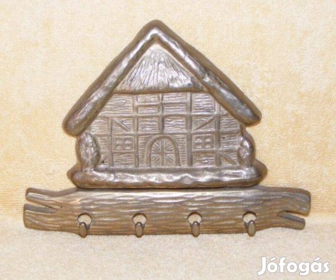 Réz ház alakú fali kulcstartó, akasztó