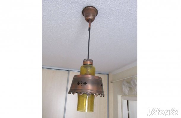 Réz színű fém, üveg cilinderes lámpa