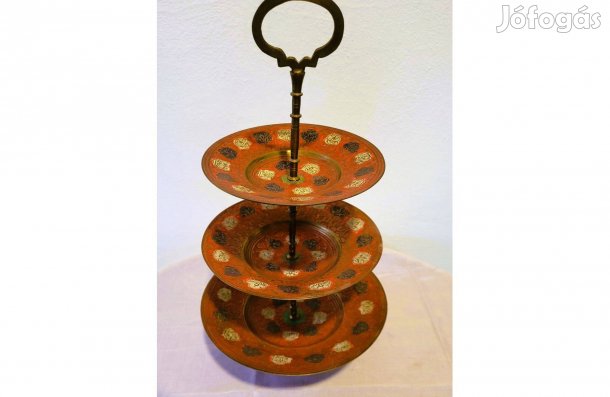 Réz tál tálaló rányéros szintes kínáló, díszített szintes tál