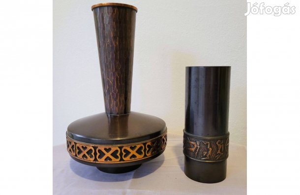 Réz váza öblös váza, kaspó 2db antik hagyaték régiség