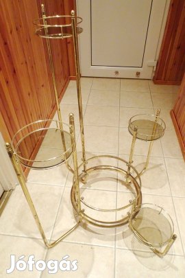 Réz virágállvány füstszinü üvegbetéttel