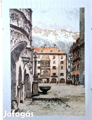 Rézkarc Alpesi városrészlet (30×40 cm, üveg mögött)