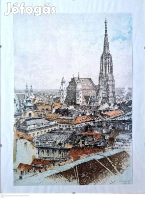 Rézkarc Bécs látképe, Stephansdom (30×40 cm, üveg mögött)