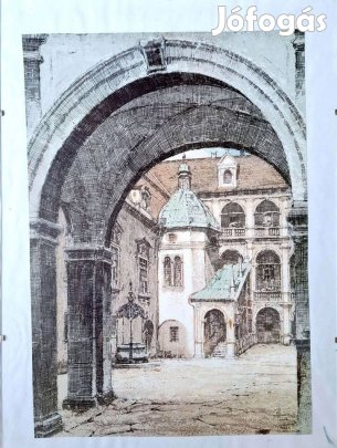 Rézkarc Történelmi udvarrészlet (30×40 cm, üveg mögött)